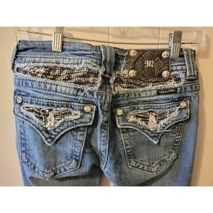 Miss Me Jeans Sequin Bling Yoke Flap Pocket Boot Embellished Distress 27